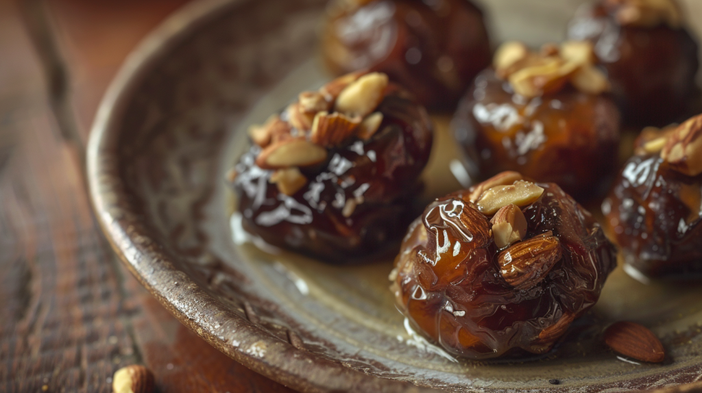 A plate with almond-stuffed dates